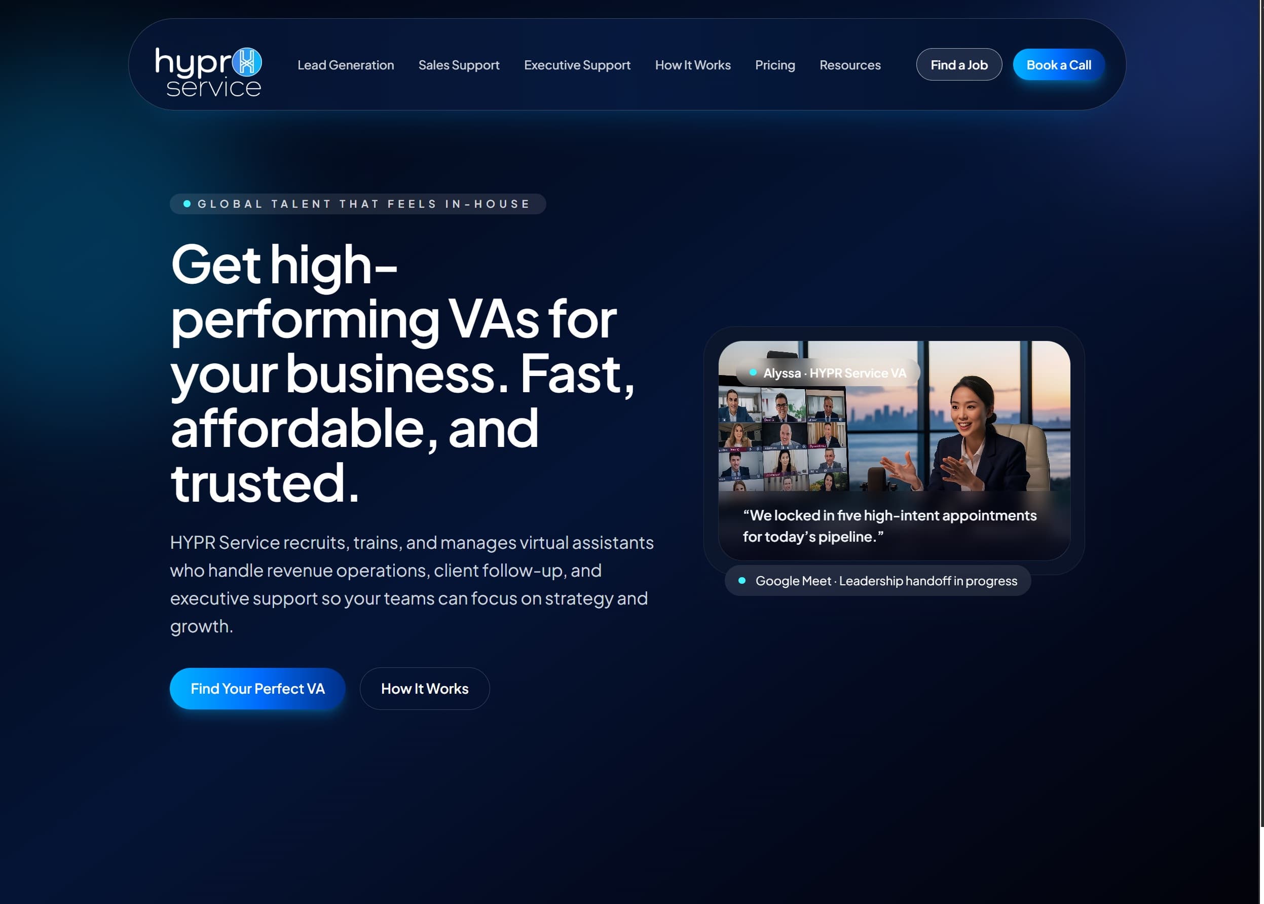 HyprService homepage screenshot